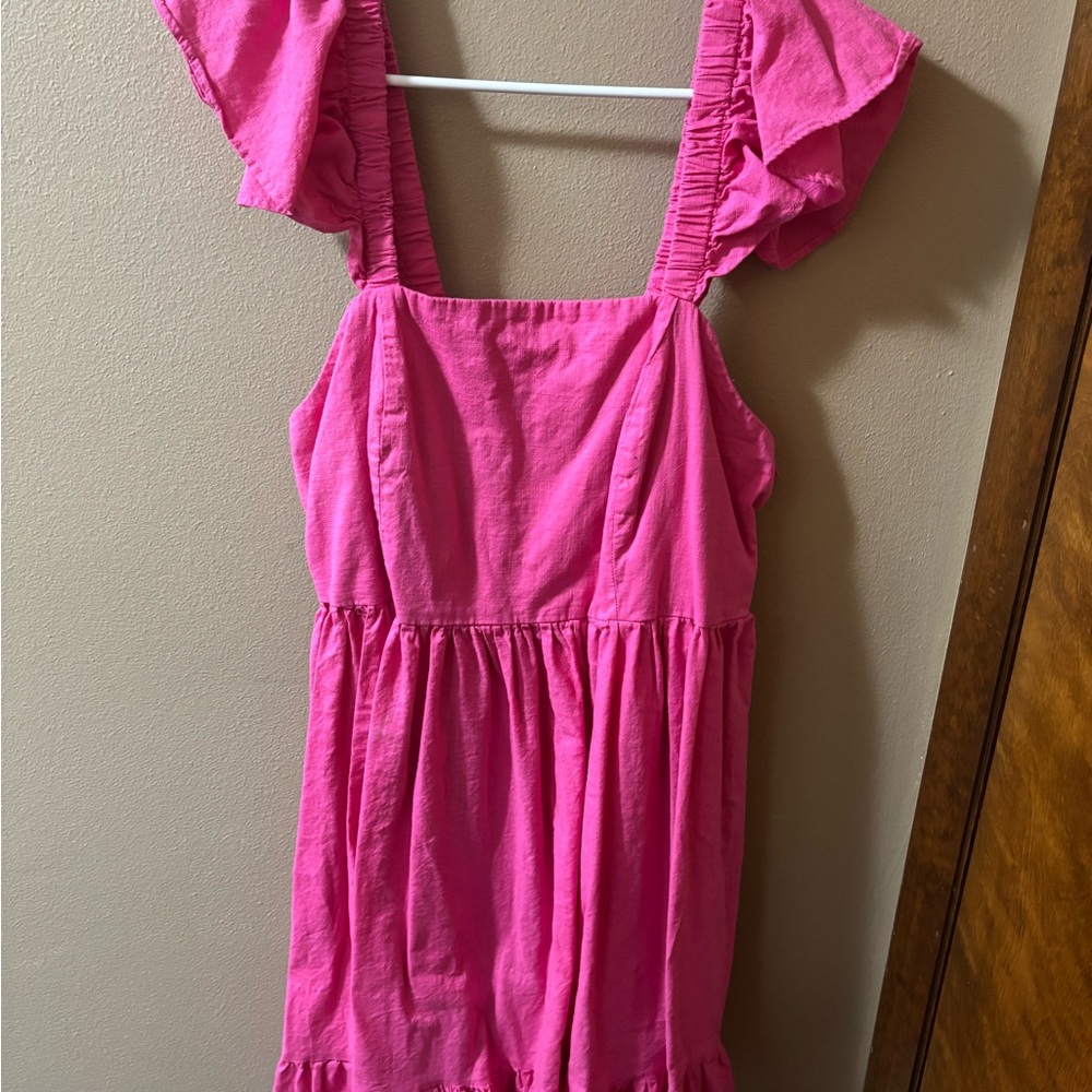 SHEIN Pink Ruffle Sleeve Dress